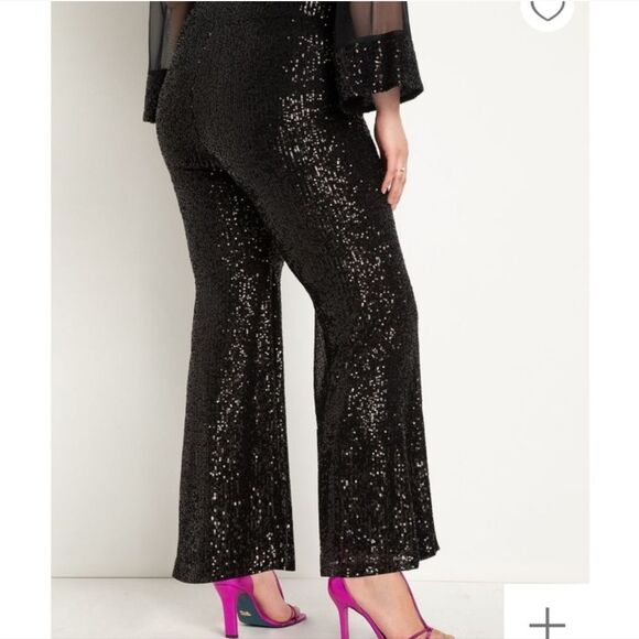 NTW Eloquii Bell Bottom Black Sequin Pants - Picture 7 of 8